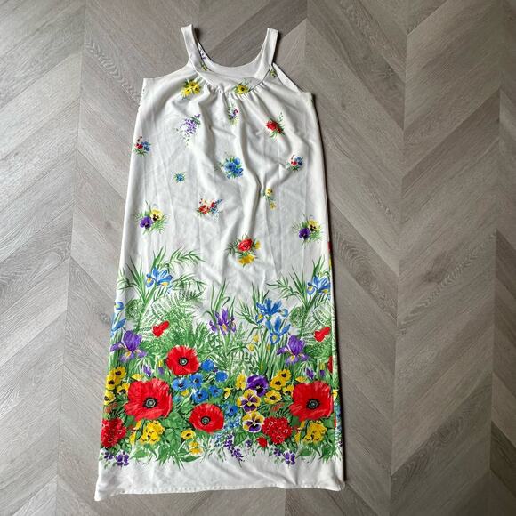 Vintage Garden Party Floral House Dress Dressing Gown Caftan Muumuu 70s 60s - Picture 2 of 11